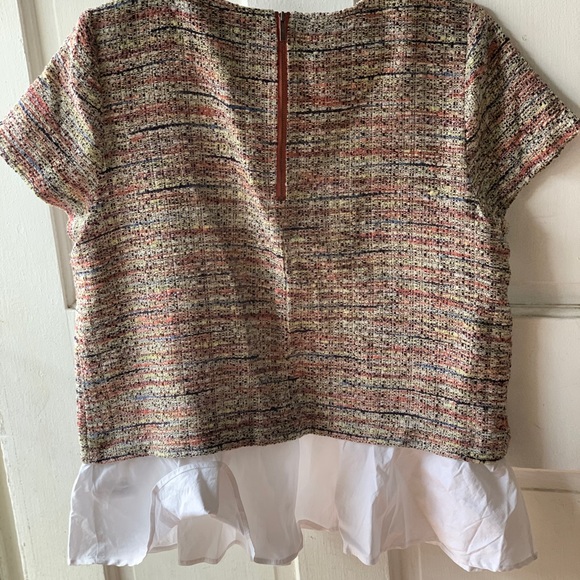 HALOGEN:Poplin Ruffle Tweed Top - Picture 5 of 6